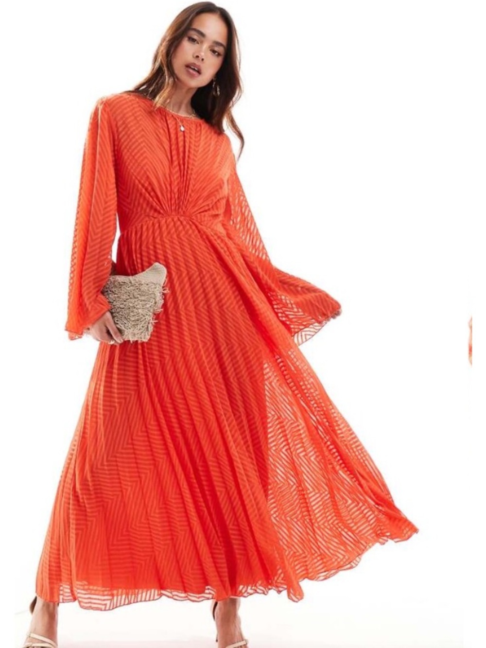 ASOS Bright Orange Long Sleeve Maxi Dress Size 4